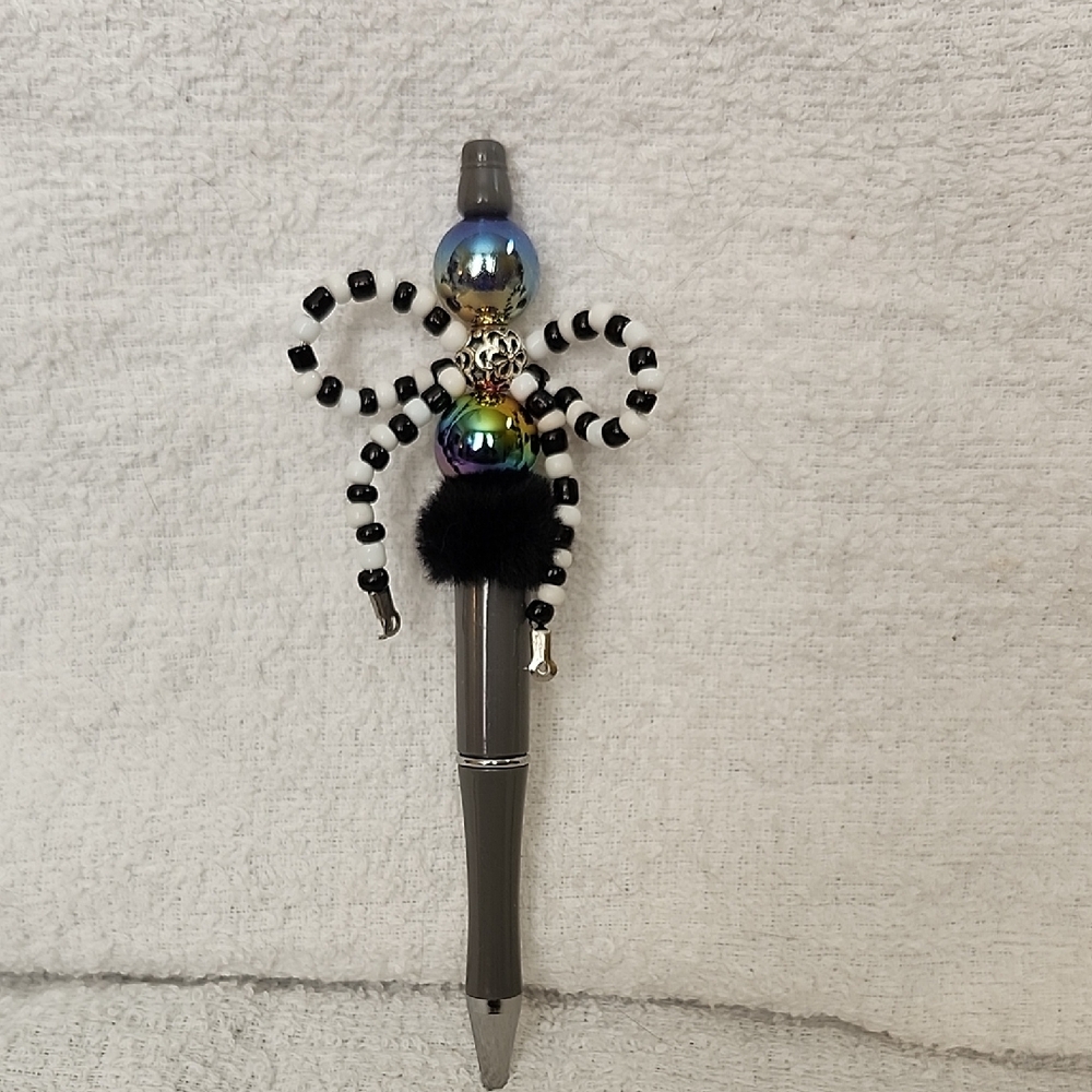 Black and Silver Beaded Pen